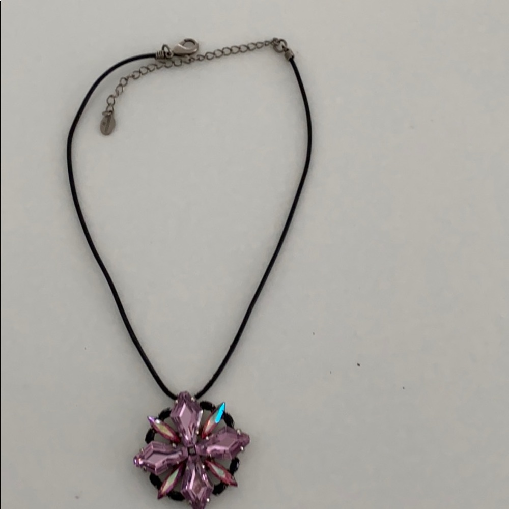 Sorrelli crystal necklace on a leather rope